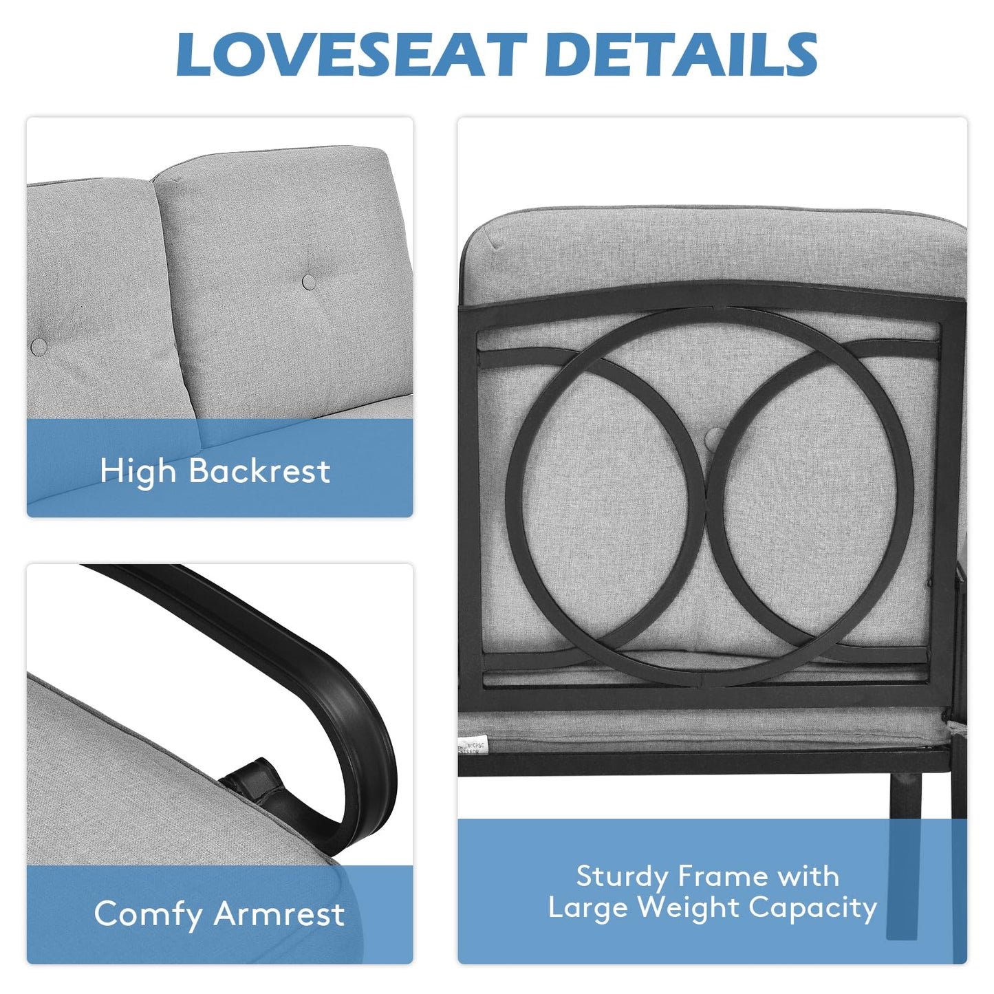 Garden Furniture Set with 2 Seat Cushioned Sofa and Coffee Table