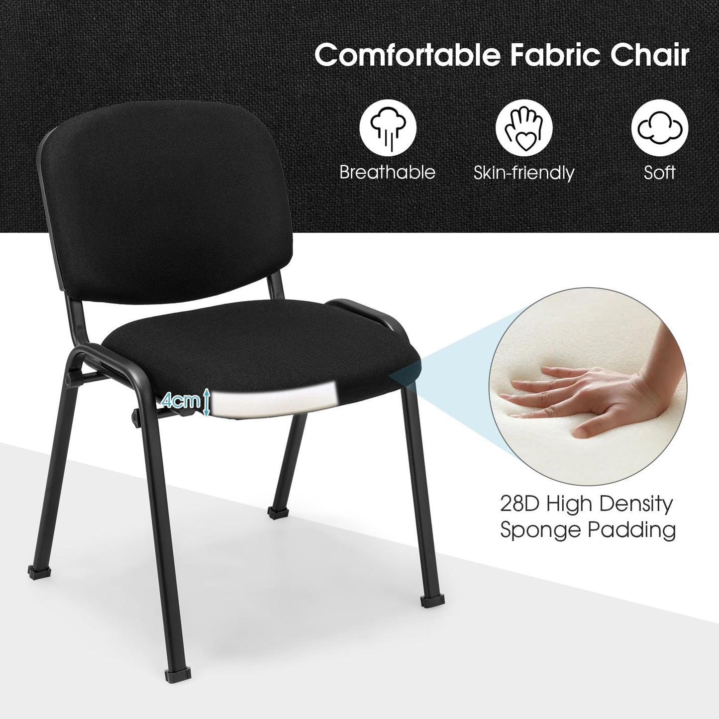 Set of 5 Stackable Reception Chairs, Upholstered Armless Office Meeting Conference Chair