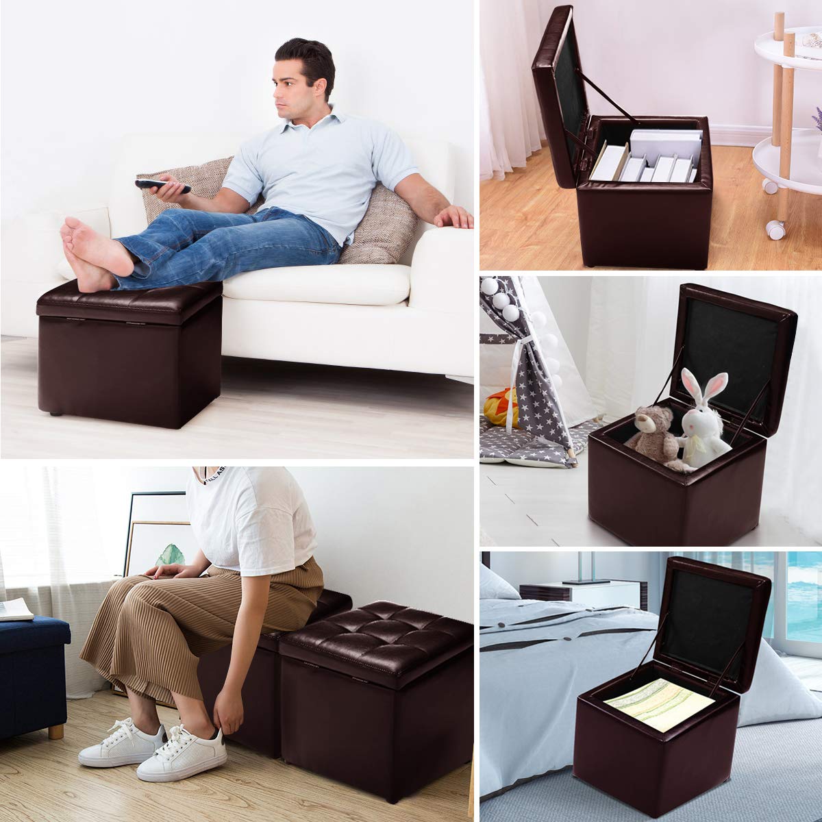 High Quality PU Leather Cube Ottoman Storage Seat