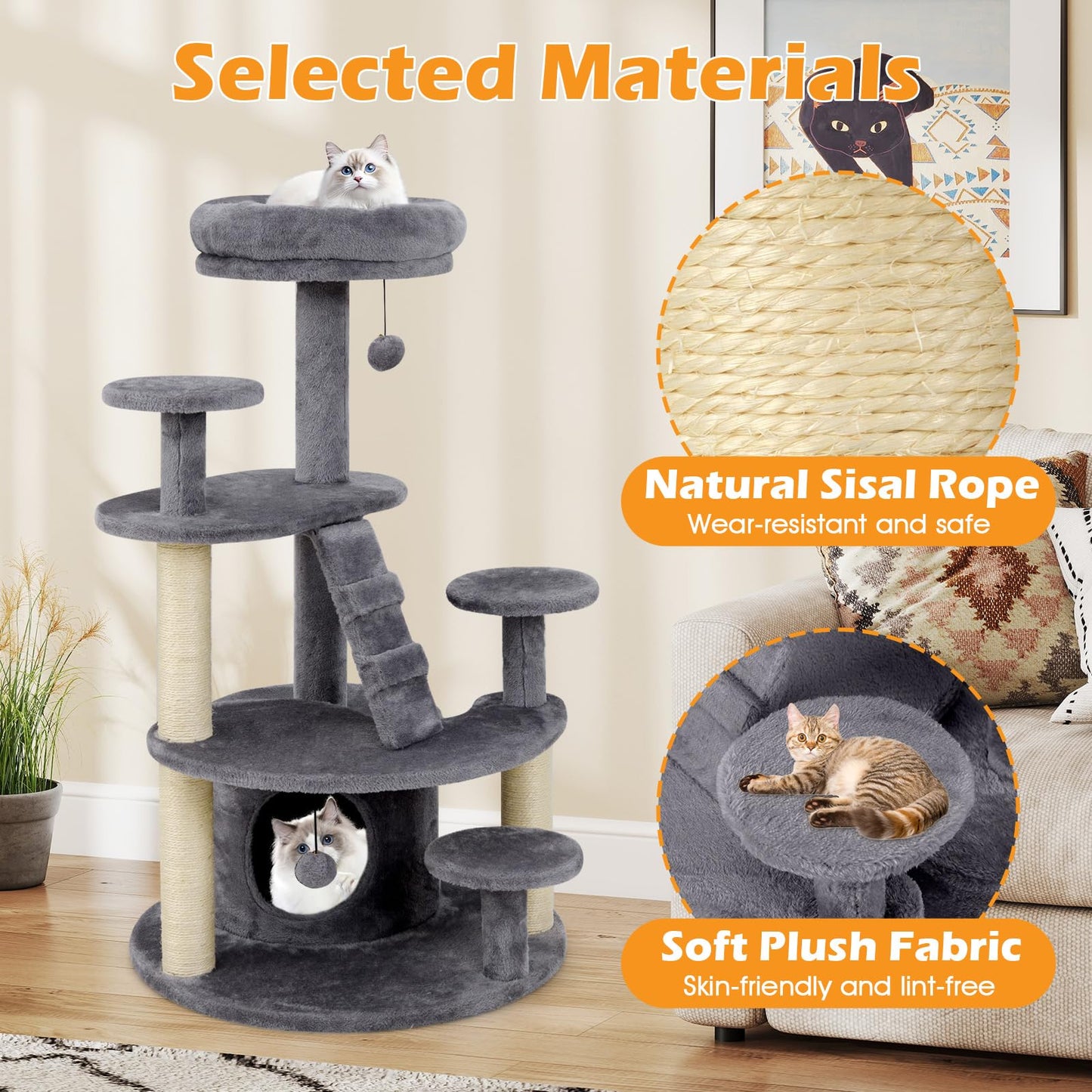 Multilevel Cat Climbing Tower with Condo Sisal Scratching Posts