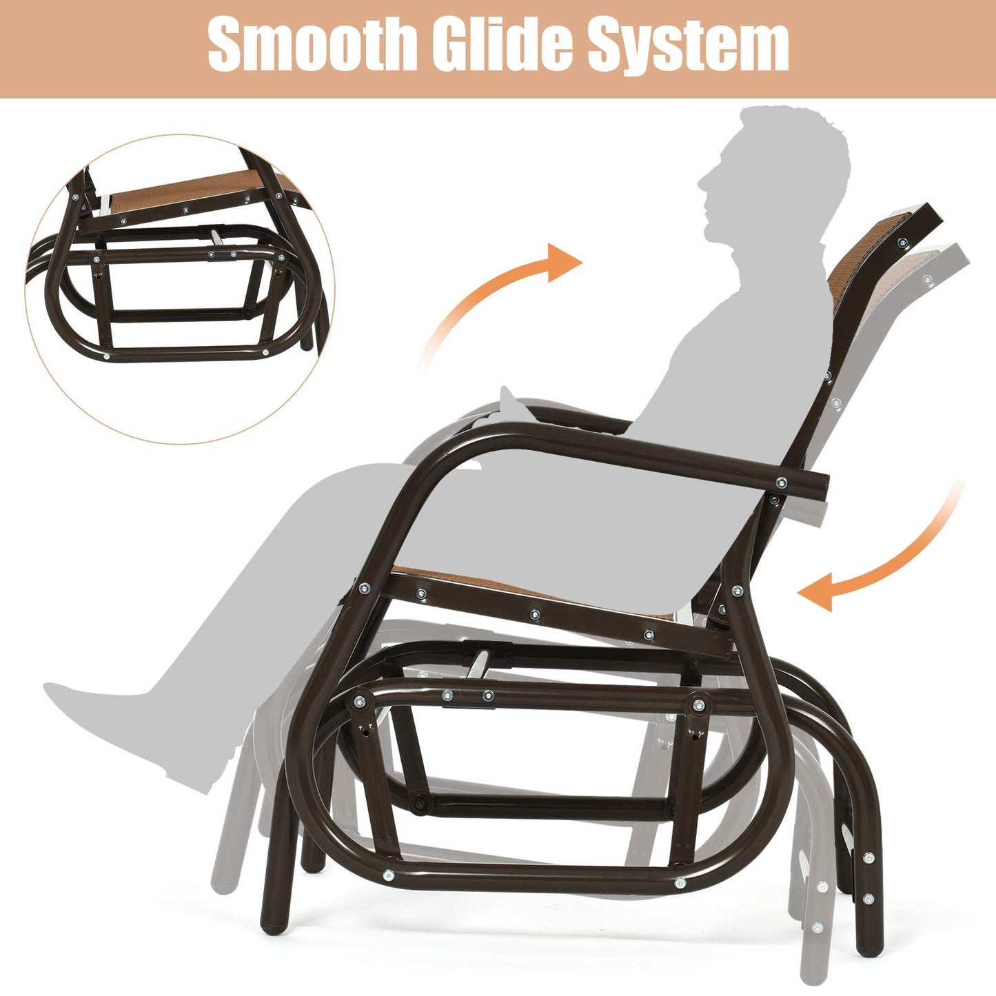 Metal Frame Single Garden Glider Chair