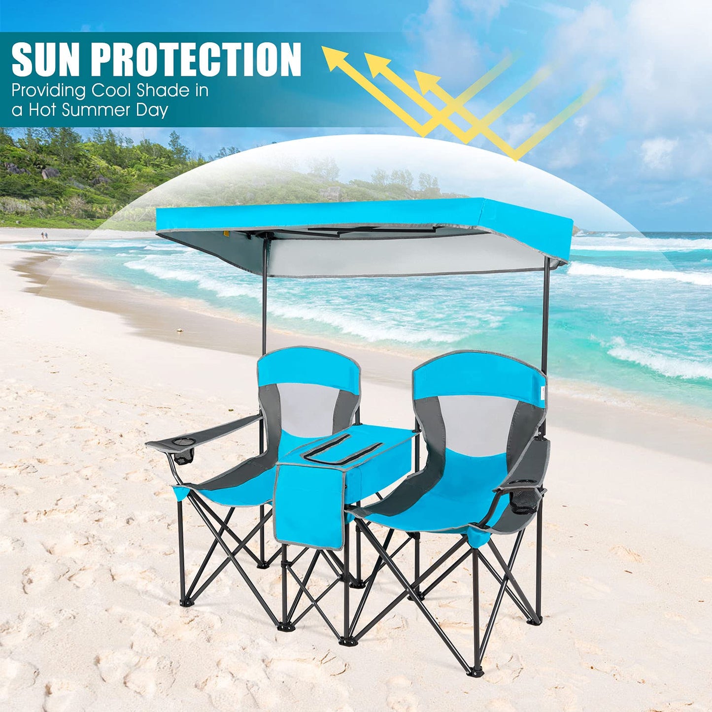Outdoor Portable Double Folding Camping Chair with Canopy