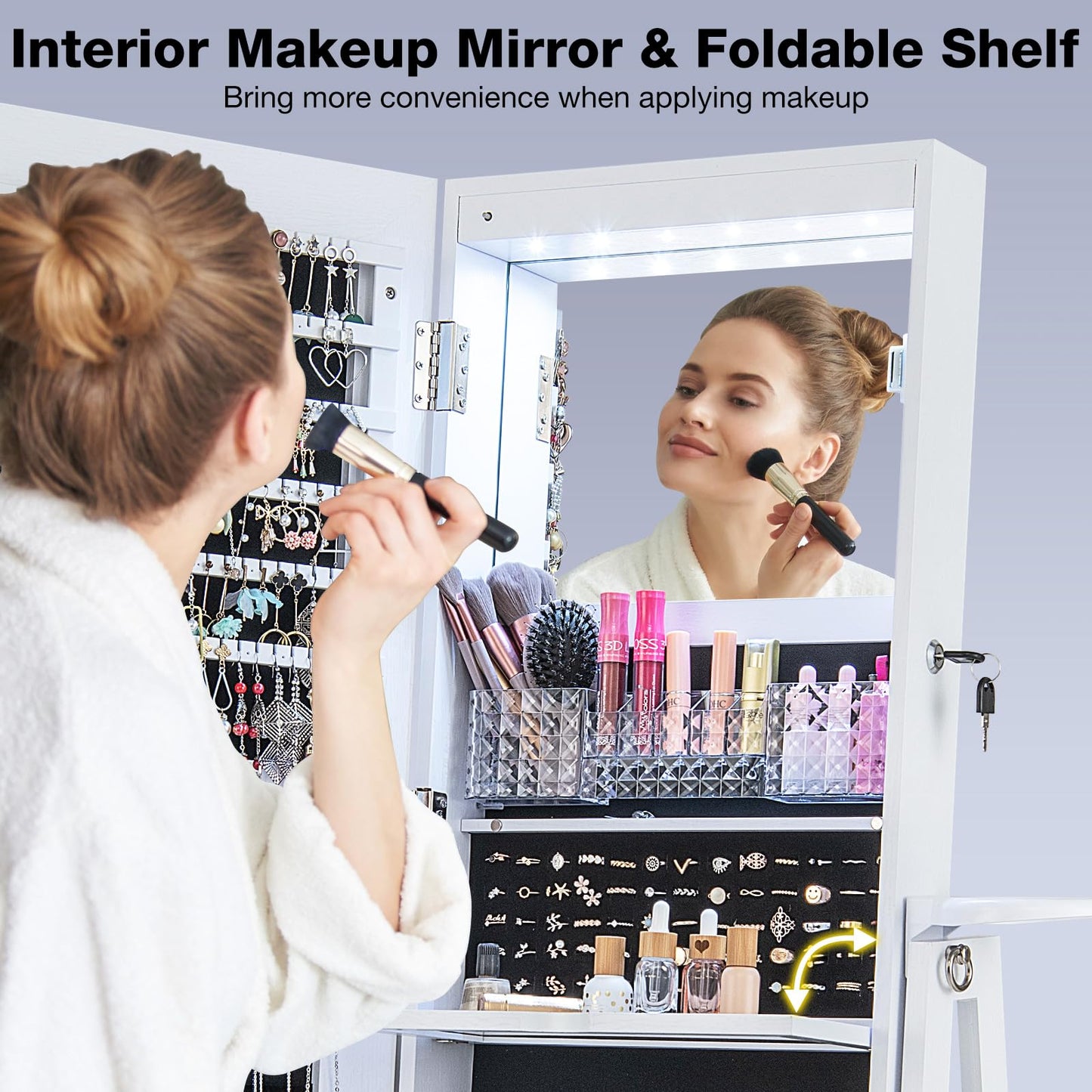 360° Swivel Lockable Jewelry Armoire Cabinet with Full-Length Mirror