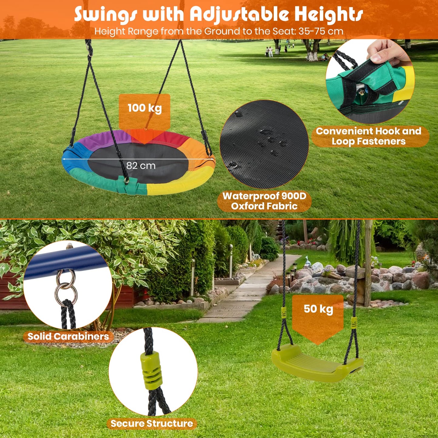 4-in-1 Kids Metal Swing Stand with Double Swings