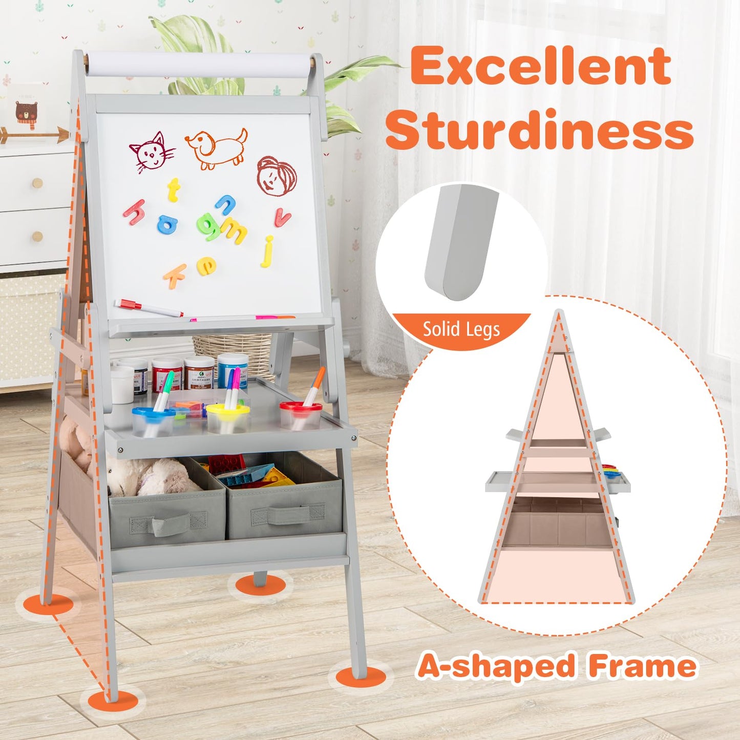 Double sided Kids Easel with Magnetic Whiteboard and Chalkboard