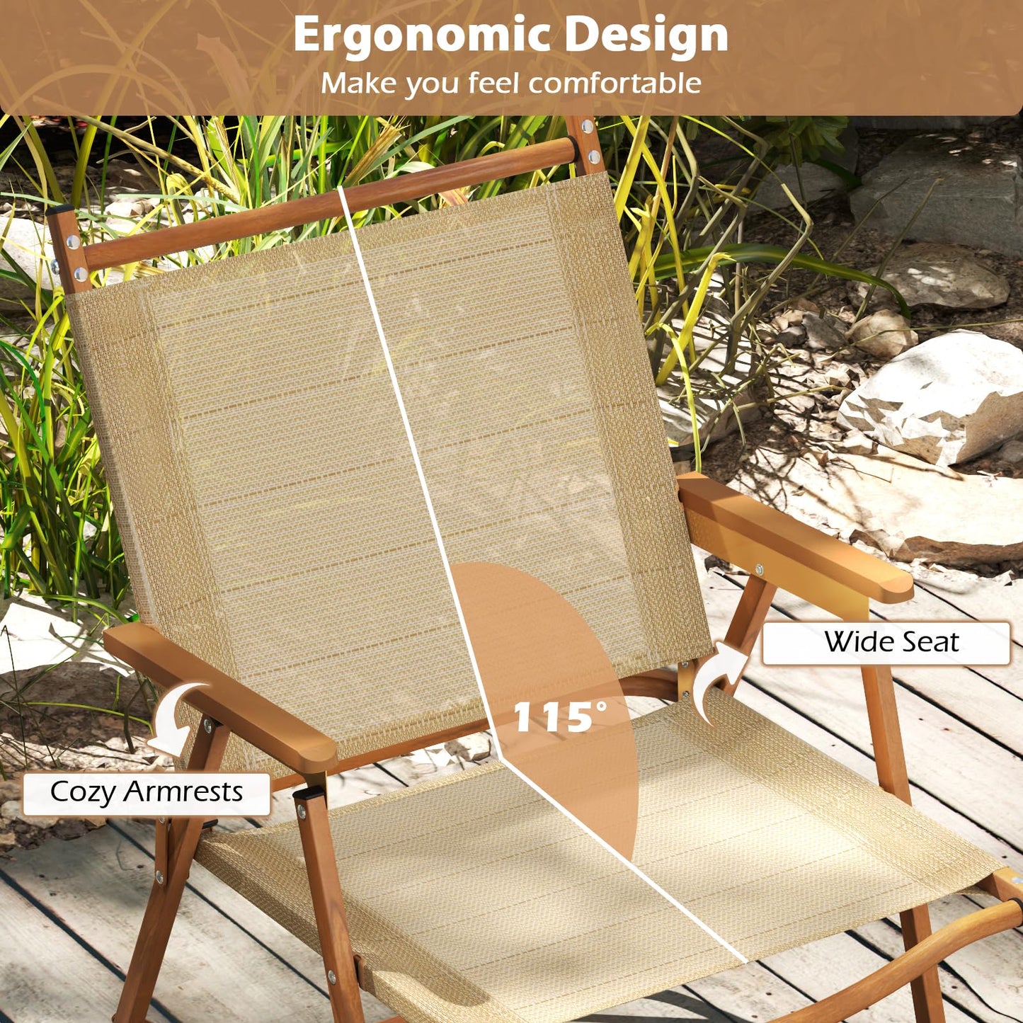 Set of 2 Portable Beach Chairs for Adults with Armrests