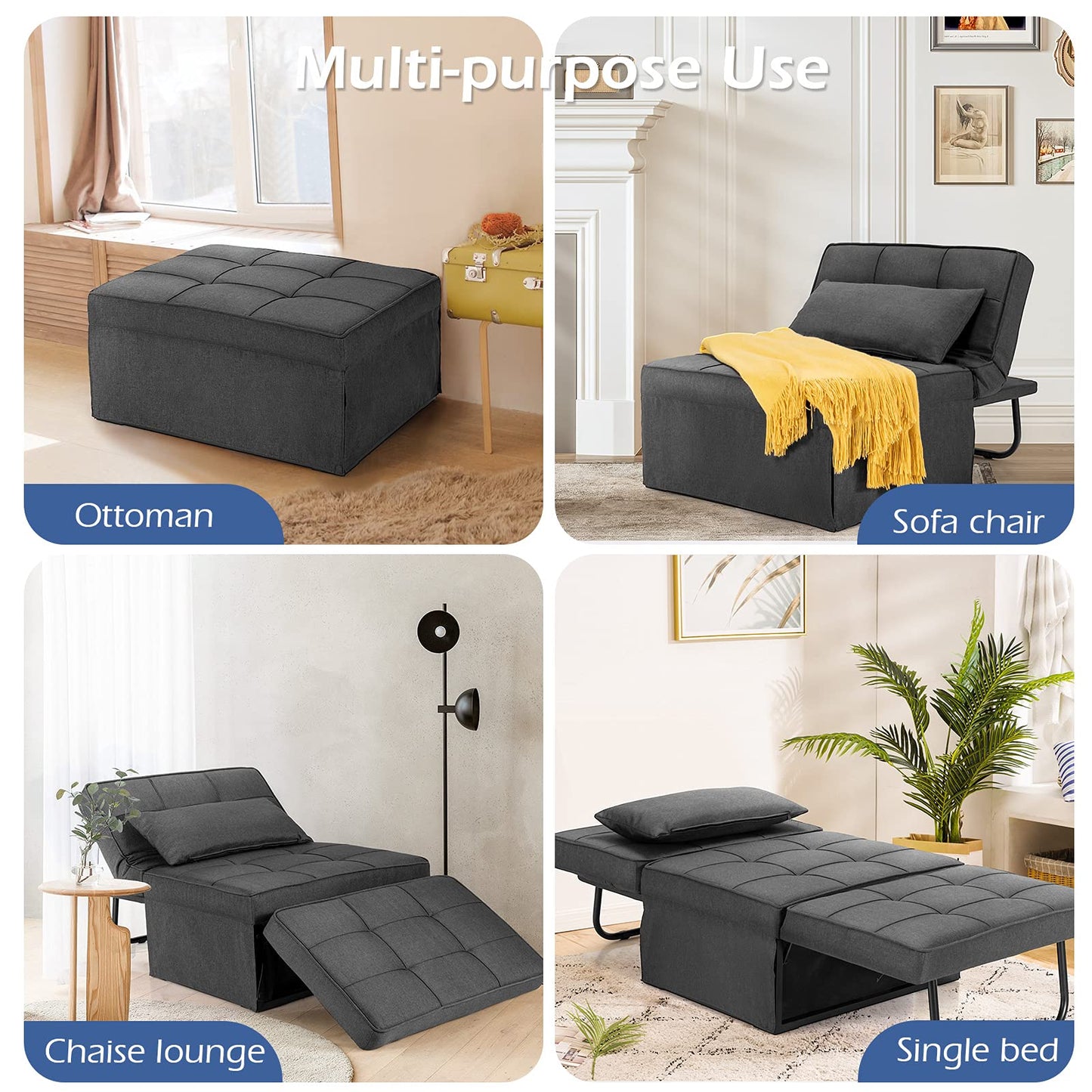 4 in 1 Convertible Sofa Bed with Adjustable Backrest