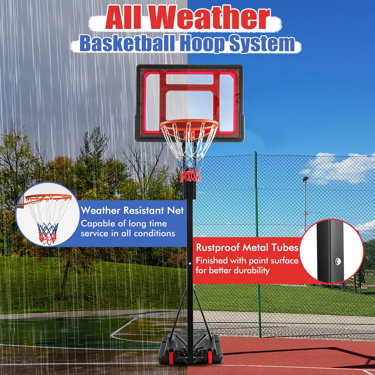 10ft Basketball Backboard Hoop Net Set with Wheels