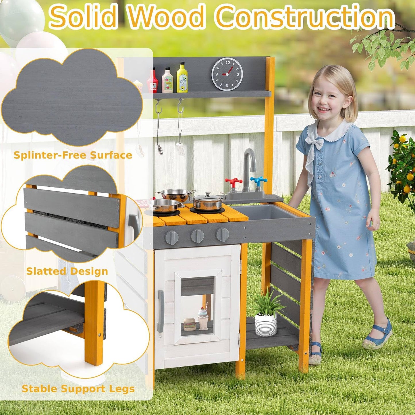 Mud Kitchen for Kids with Stoves Removable Sink and Faucet