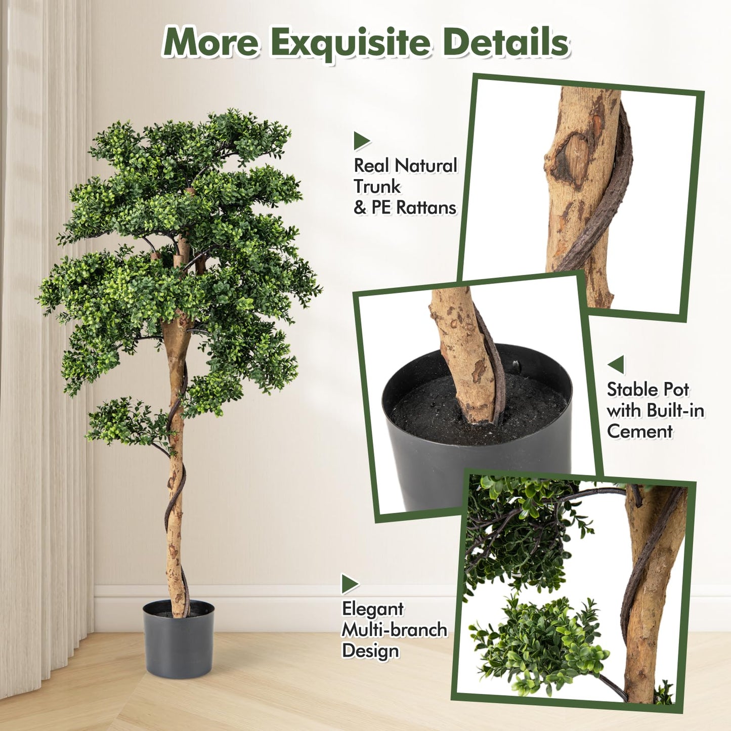 Artificial Boxwood Topiary Tree Potted Plants with PE Leaves