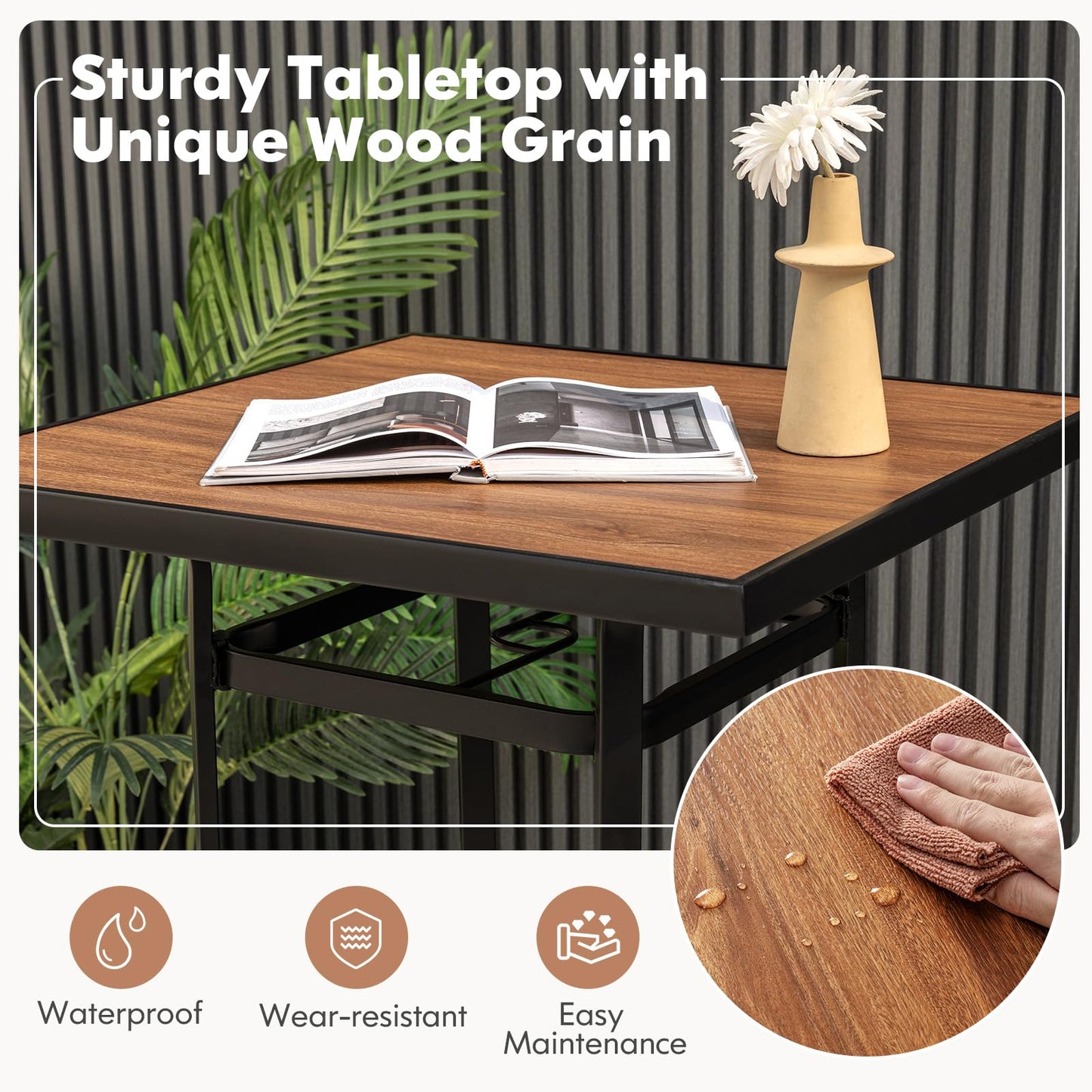 Outdoor Square Tabletop Bar Height Table for Garden Backyard Poolside