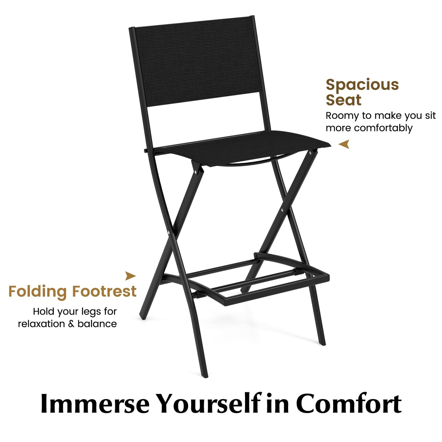 Portable Folding Patio Chairs Set of 4 with Curved Backrest & Footrest