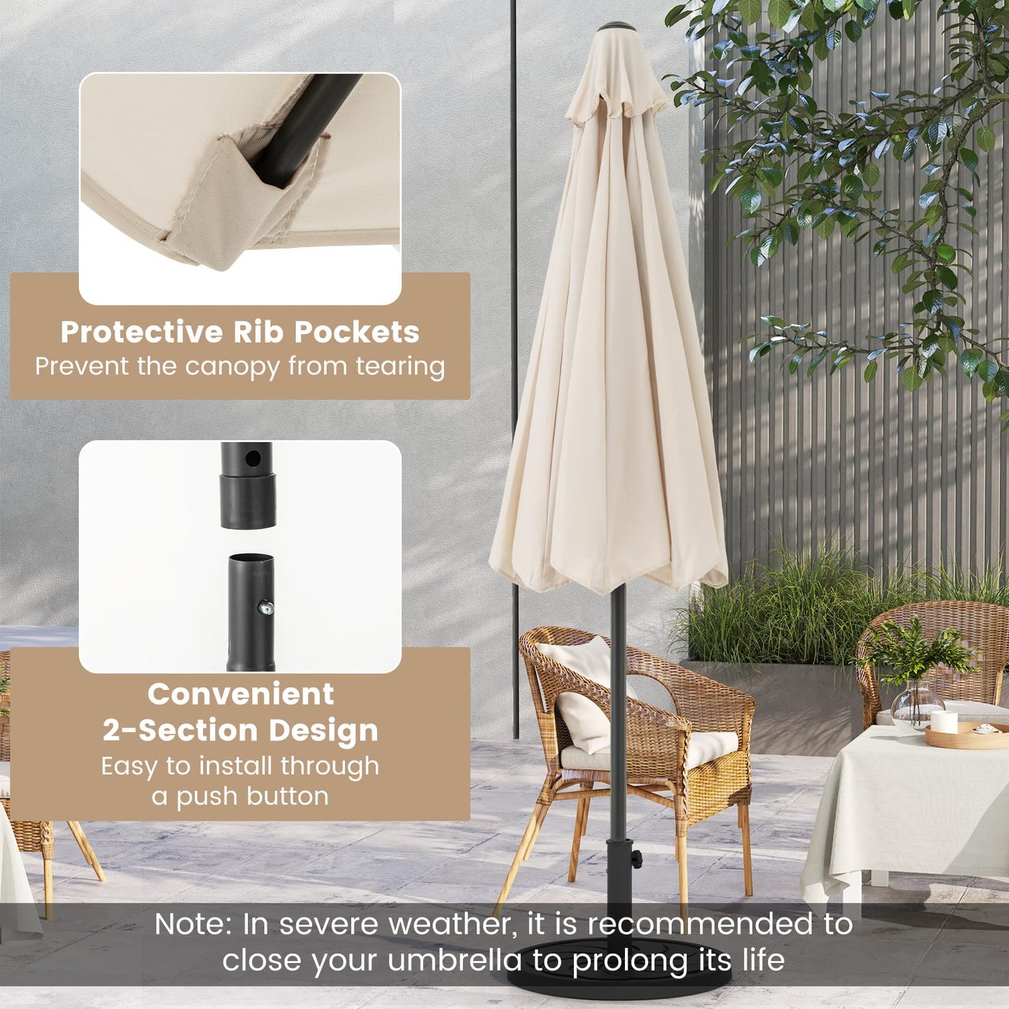 2.5M Heavy Duty Patio Umbrella with Crank Handle