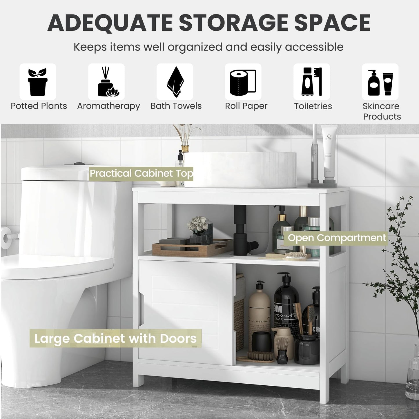 Bathroom Sink Cupboard Under Sink Vanity Cabinet with Sliding Doors