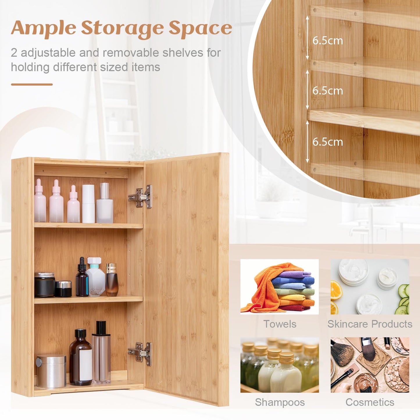Wall Mounted Storage Cupboard with Single Door and Adjustable Shelves