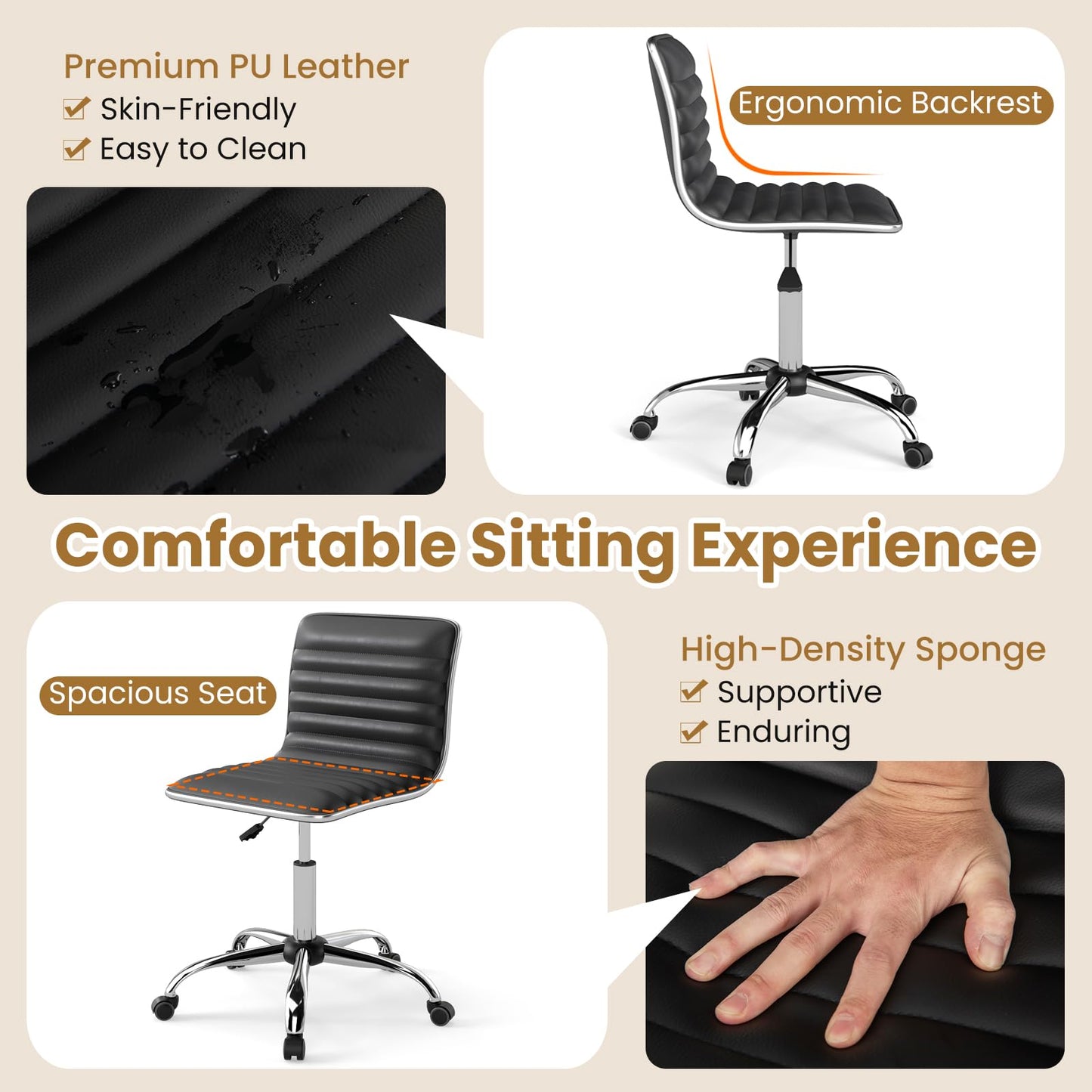Adjustable Office Chair with Swivel Seat and Universal Wheels