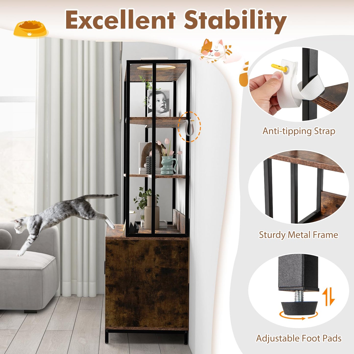 Cat Litter Box Enclosure with 3-tier Storage Shelves