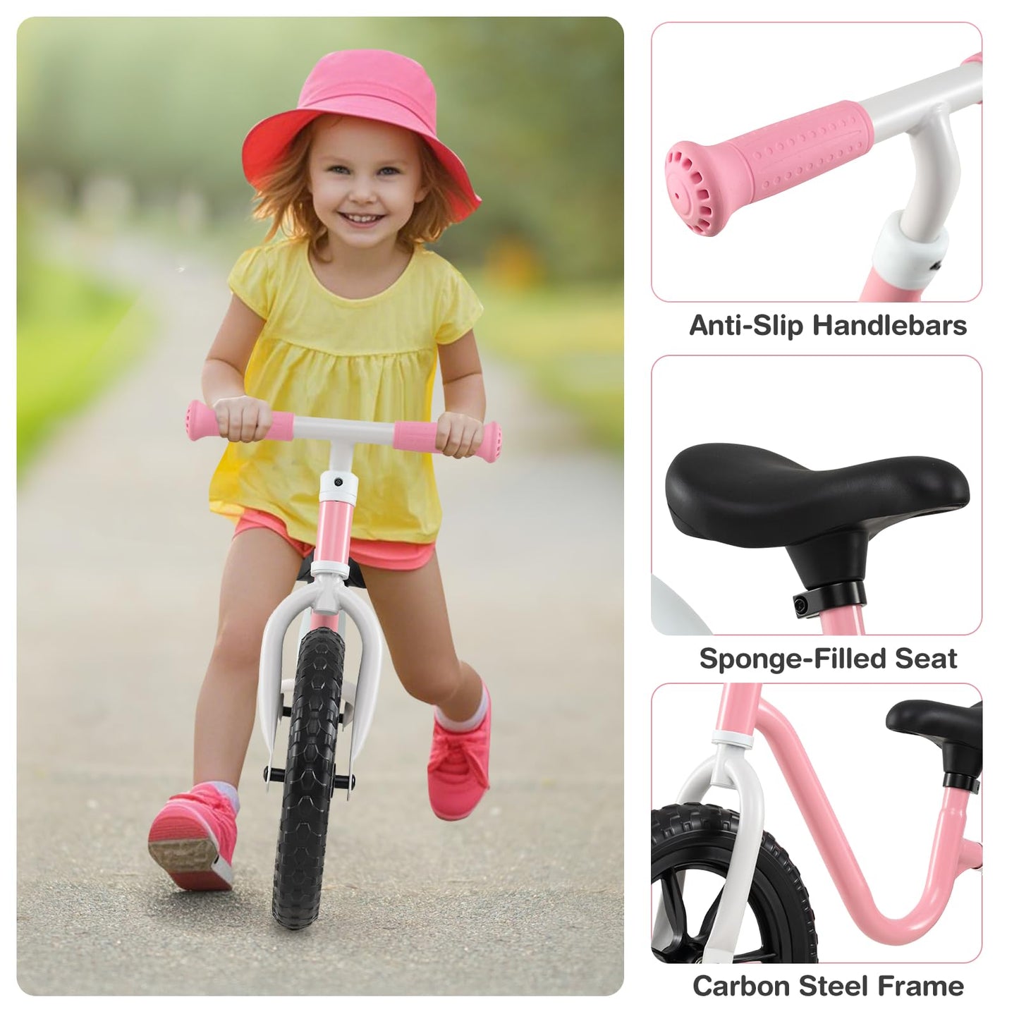 12 Inch Balance Bike No Pedal Training Bicycle with Adjustable Handle and Seat