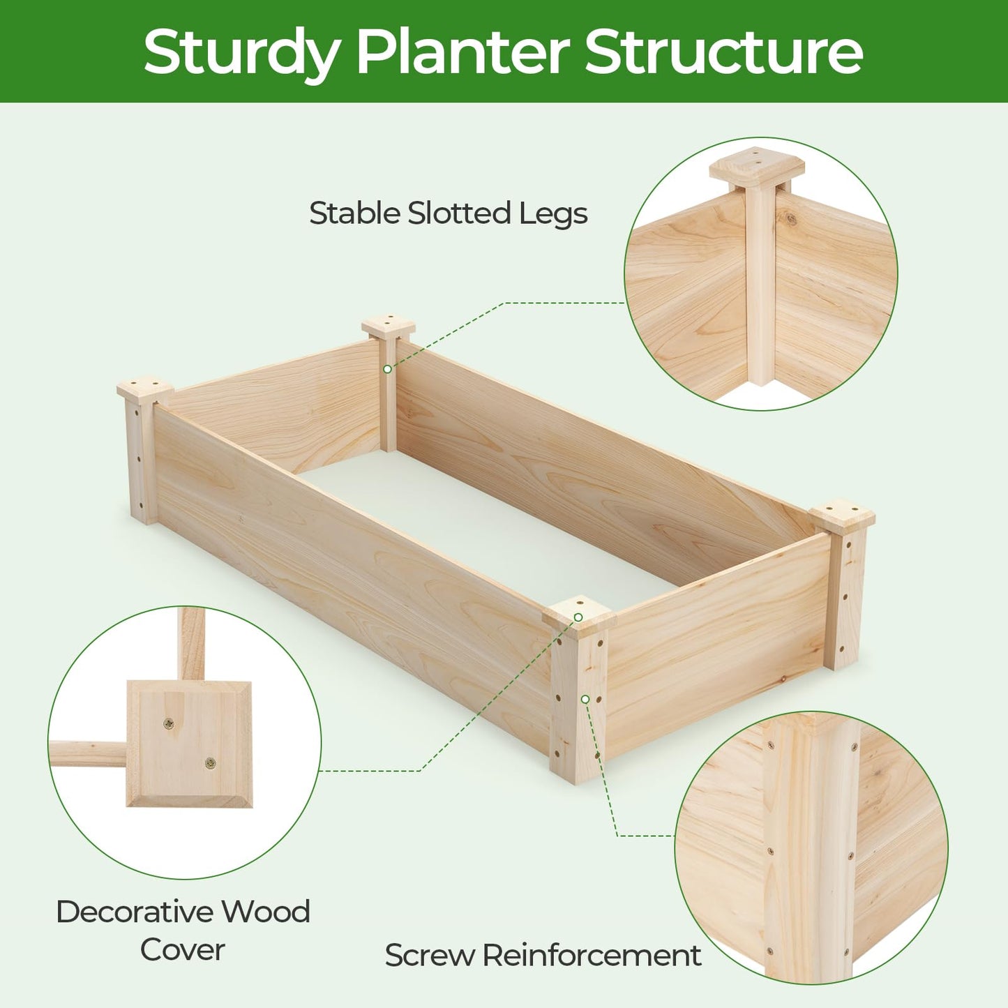Rectangular Wooden Elevated Planter Box with Open Bottom