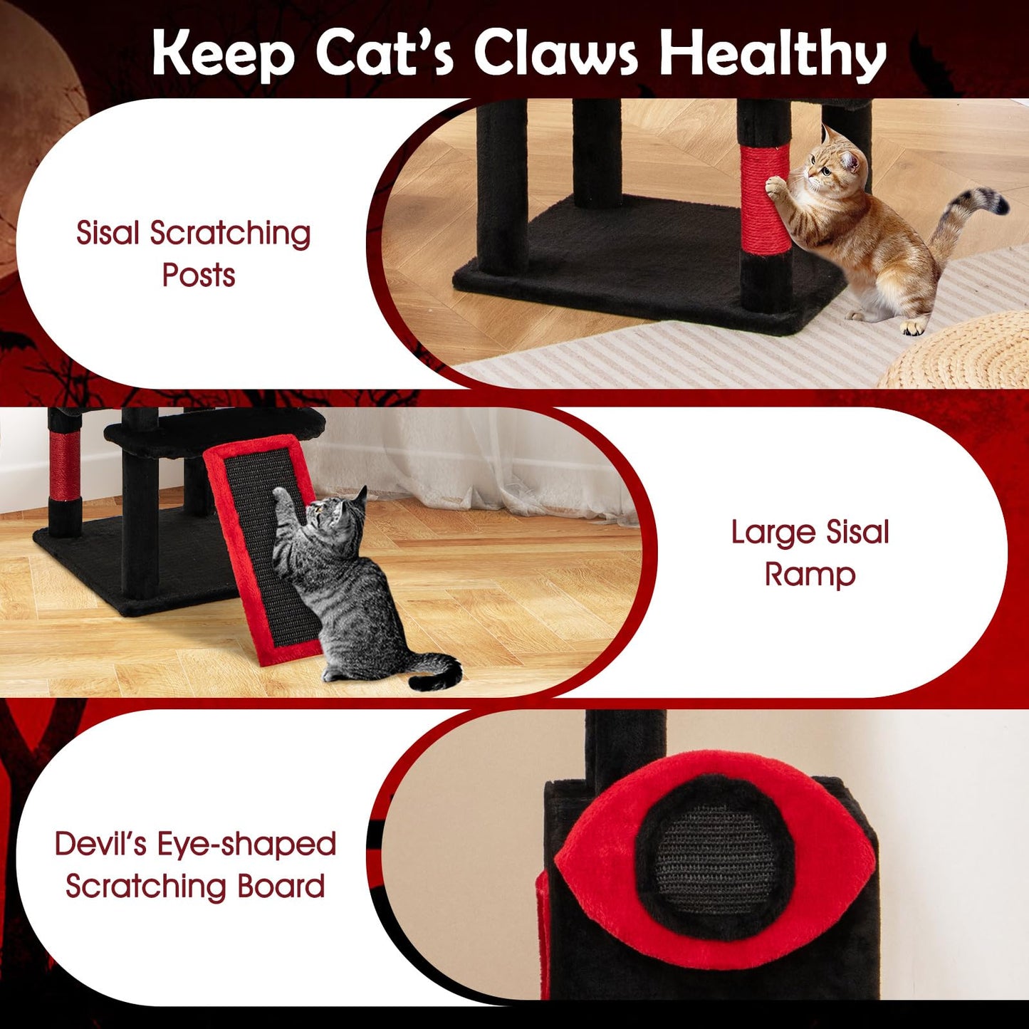 Gothic Cat Tree for Indoor Cats with 2 Cat Condos and 2 Plush Perches