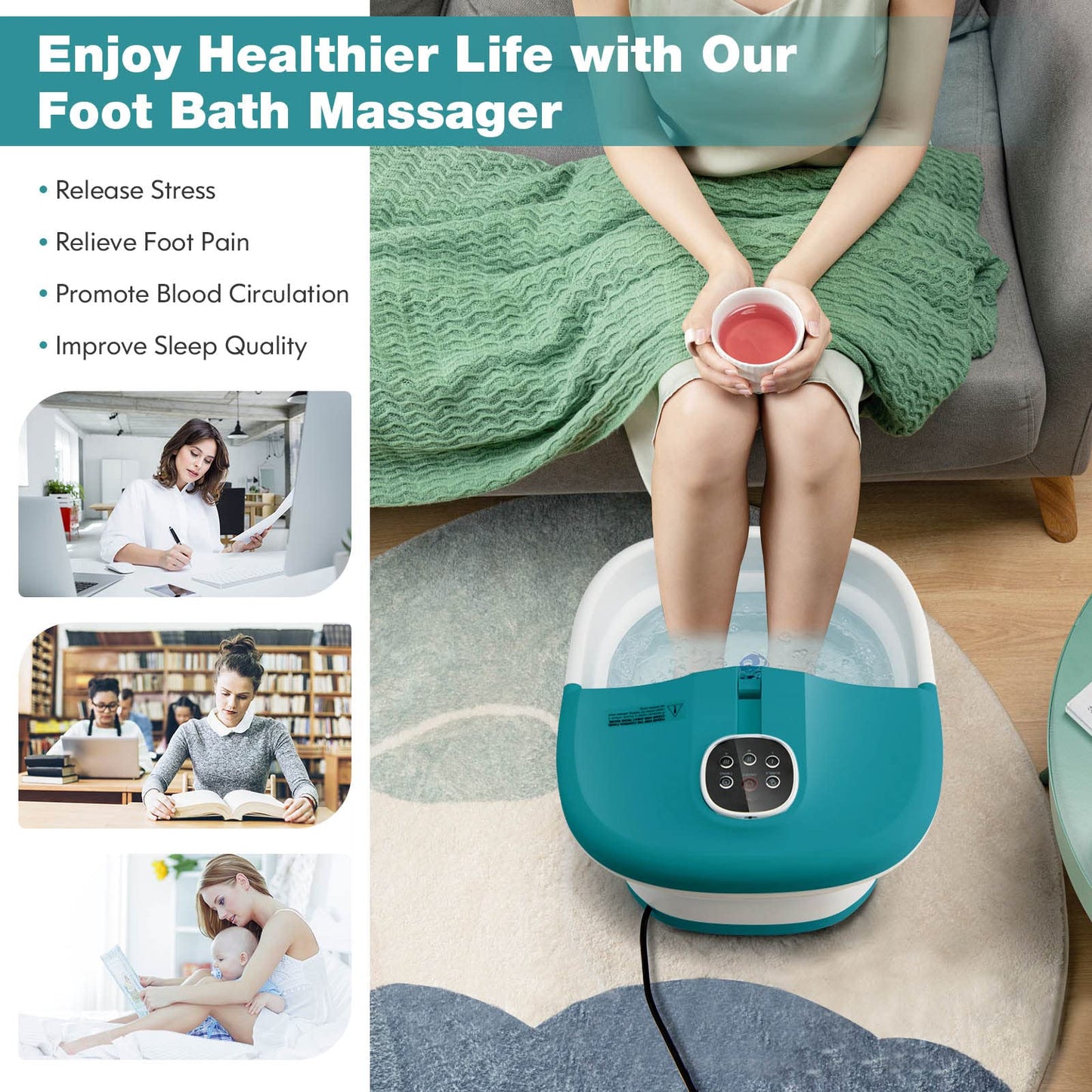 Foldable Heating Foot Soaker with Bubbles & Timing Function