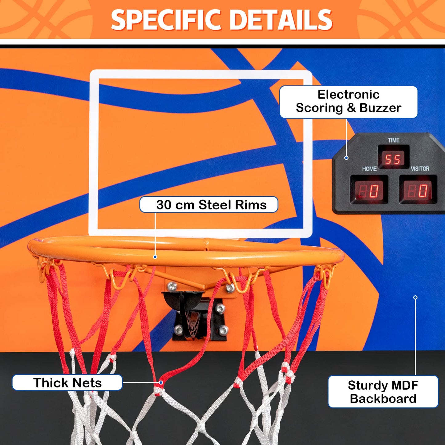 Folding Basketball Arcade Game with Electronic Scorer and Buzzer