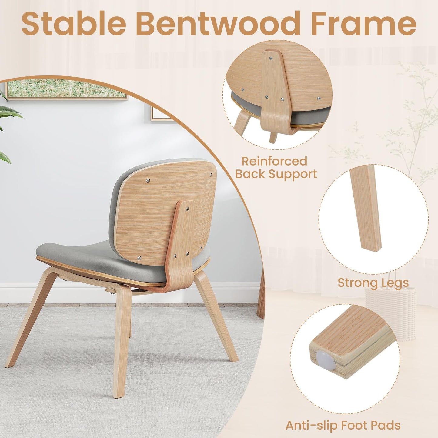 Modern Accent Chair with Curved Backrest and Padded Seat