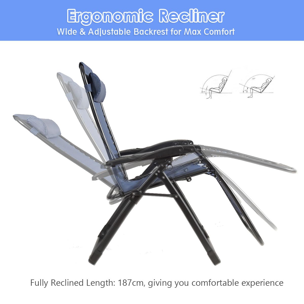 Oversized Patio Folding Zero Gravity Chair with Removable Pillow and Side Tray