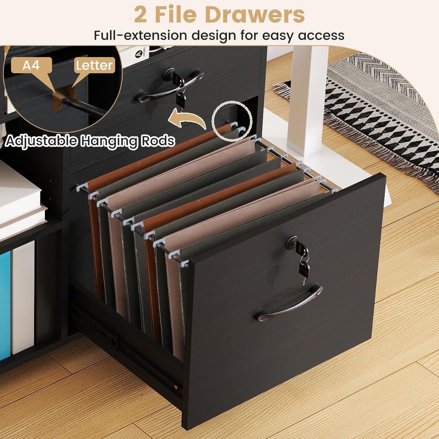 4 Drawers Mobile File Cabinet Storage Organiser Chest with Lock