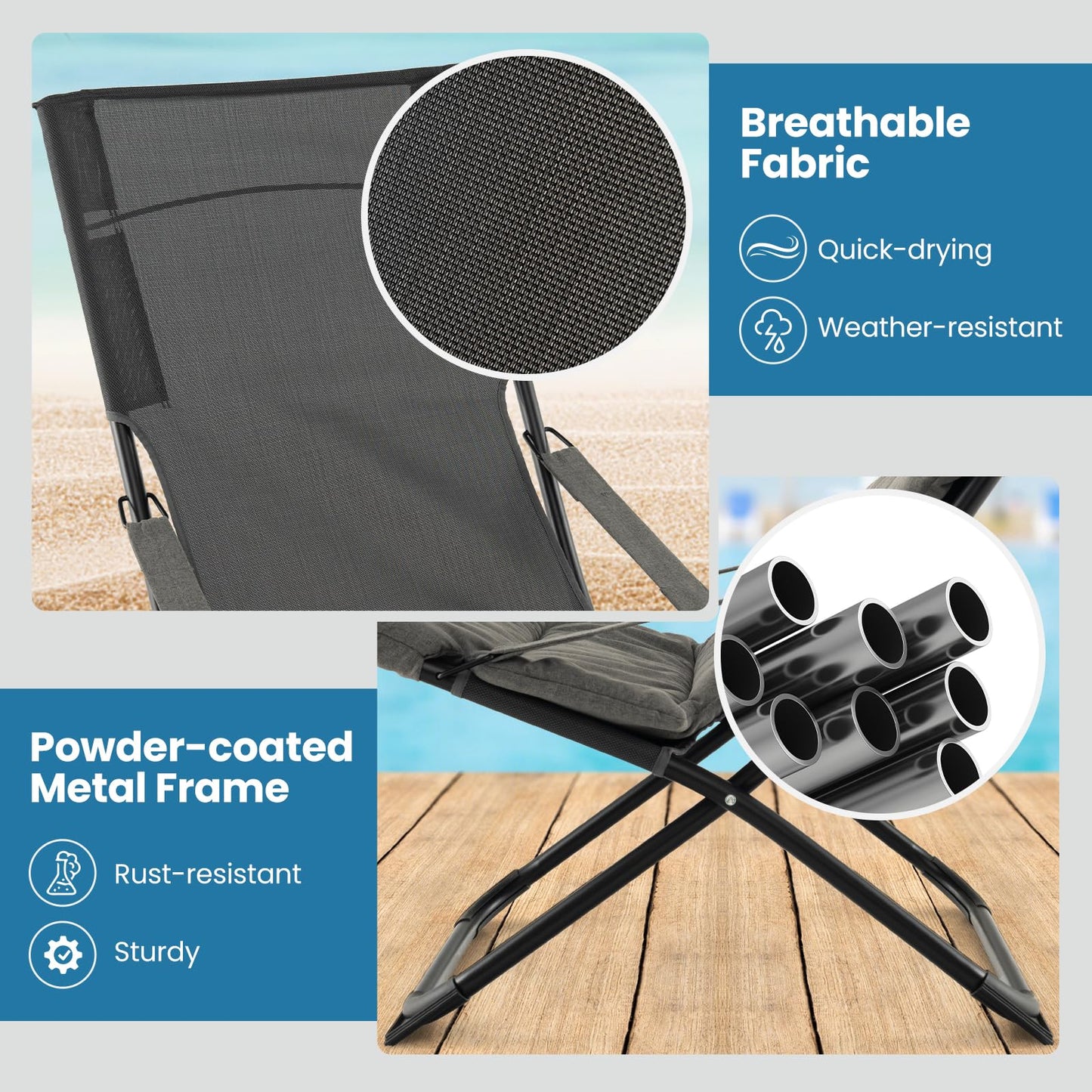Outdoor Portable Lounge Chair with Footrest & Removable Cushion