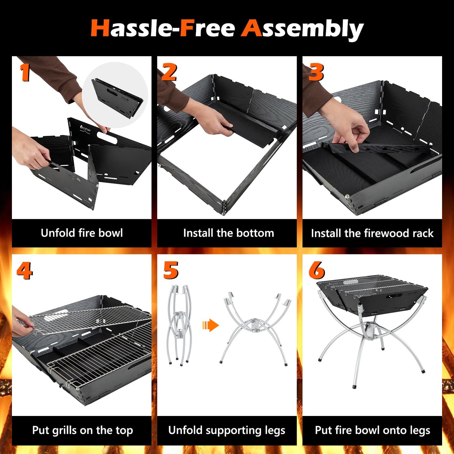 3-In-1 Stainless Steel Portable Campfire Grill with Cooking Grills