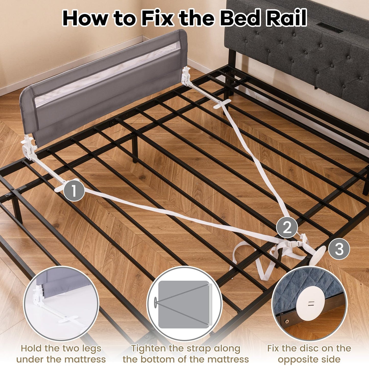120cm Foldable Safety Beds Guard with Strap