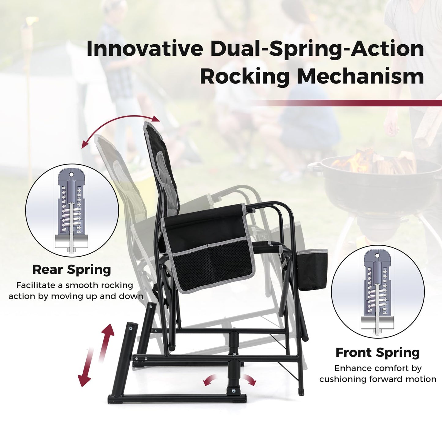 Outdoor Foldable Padded Rocker Camping Chair with Cup Holder