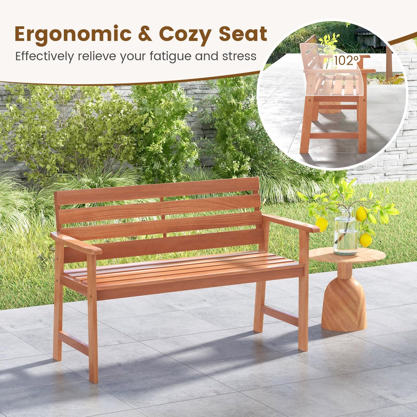 2-Seater Hardwood Ergonomic Garden Bench