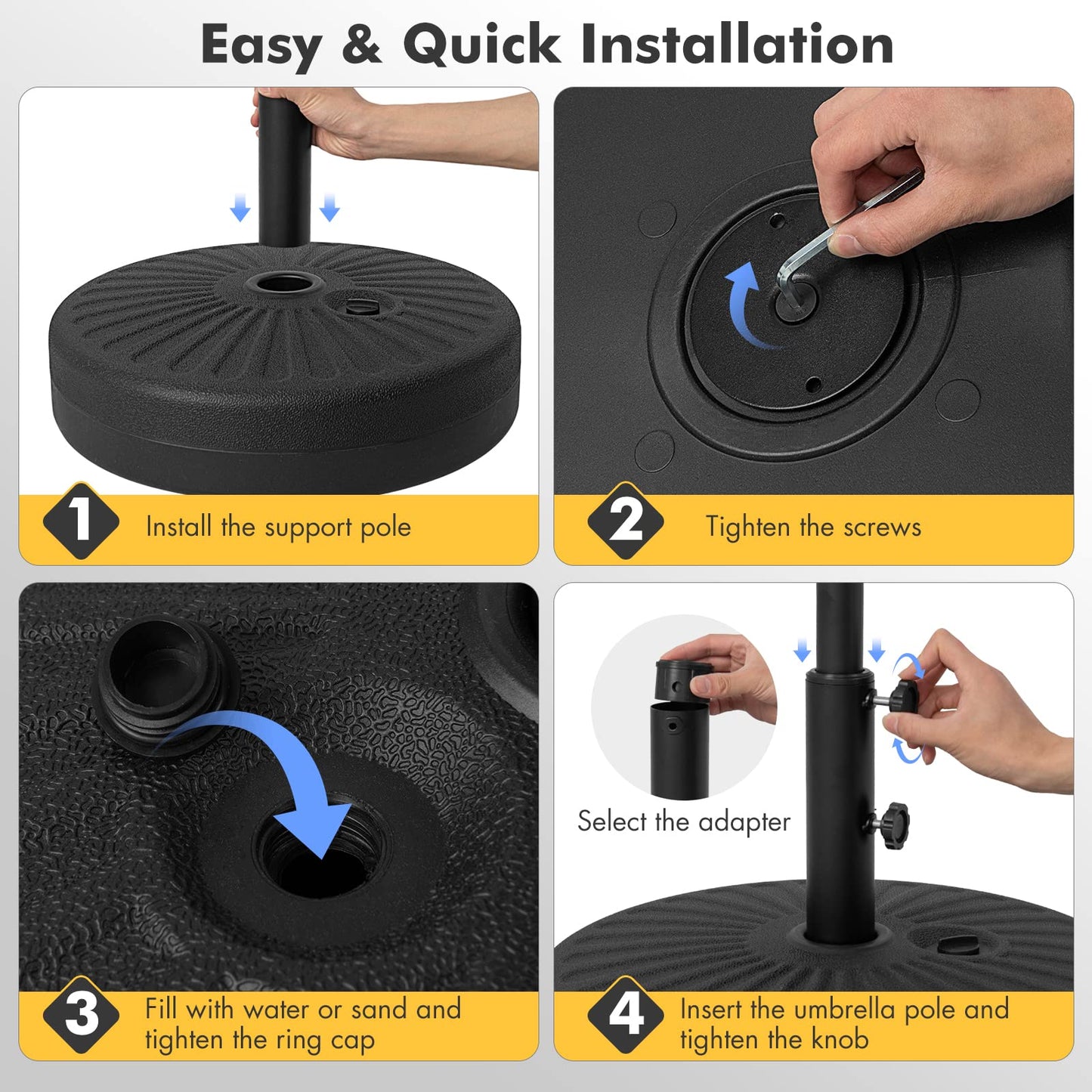 Water and Sand Fillable Umbrella Stand with Built-in Handle