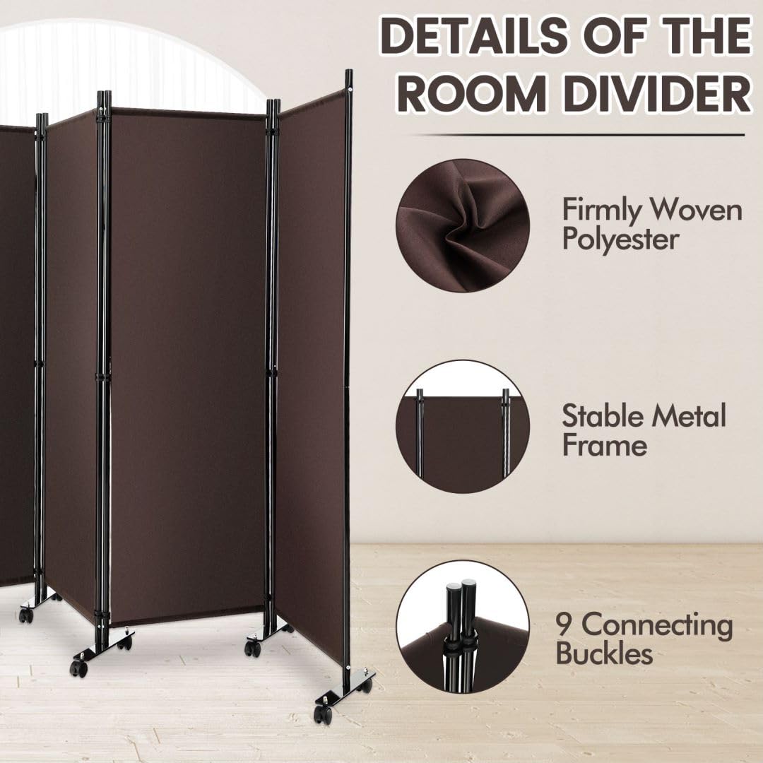 4 Panel Folding Room Divider with Wheels for Living Room Bedroom