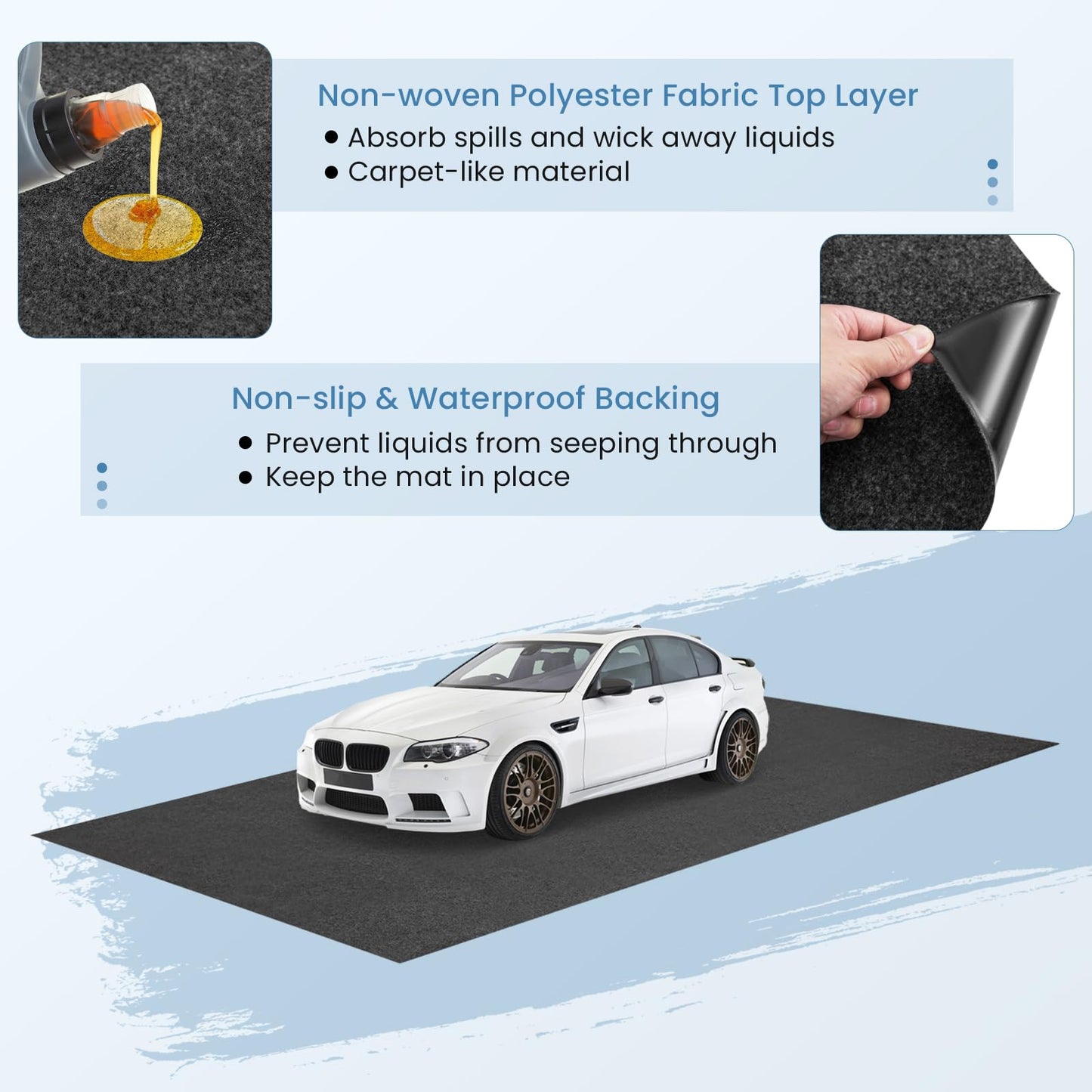 Absorbent Oil Spill Parking Mat Includes Double Sided Tape