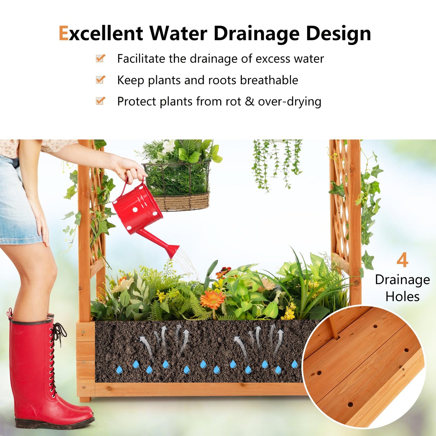 GiantexUK Raised Garden Bed with Arch Trellis (110 x 44 x 113cm)