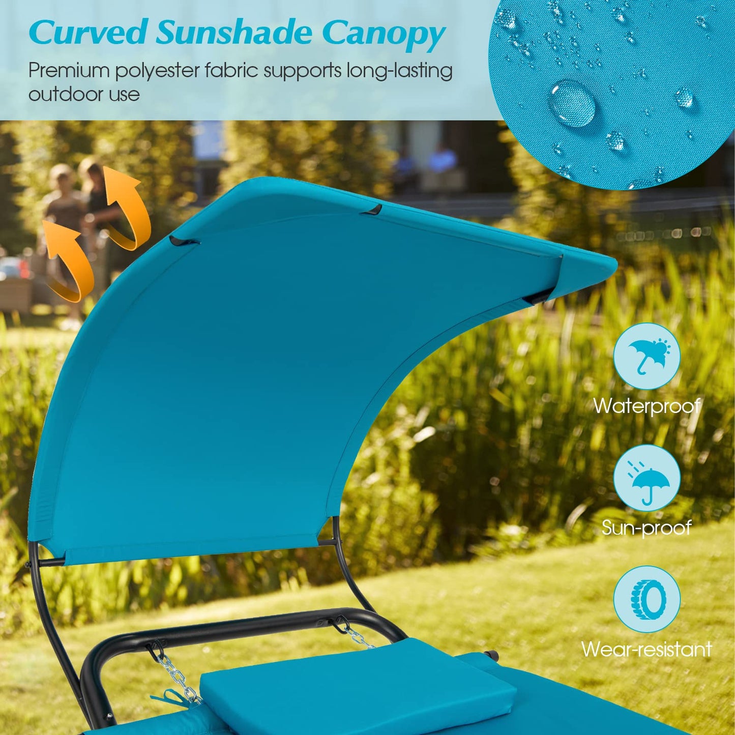 Outdoor Hammock with Stand Cushion and Canopy for Garden Lawn