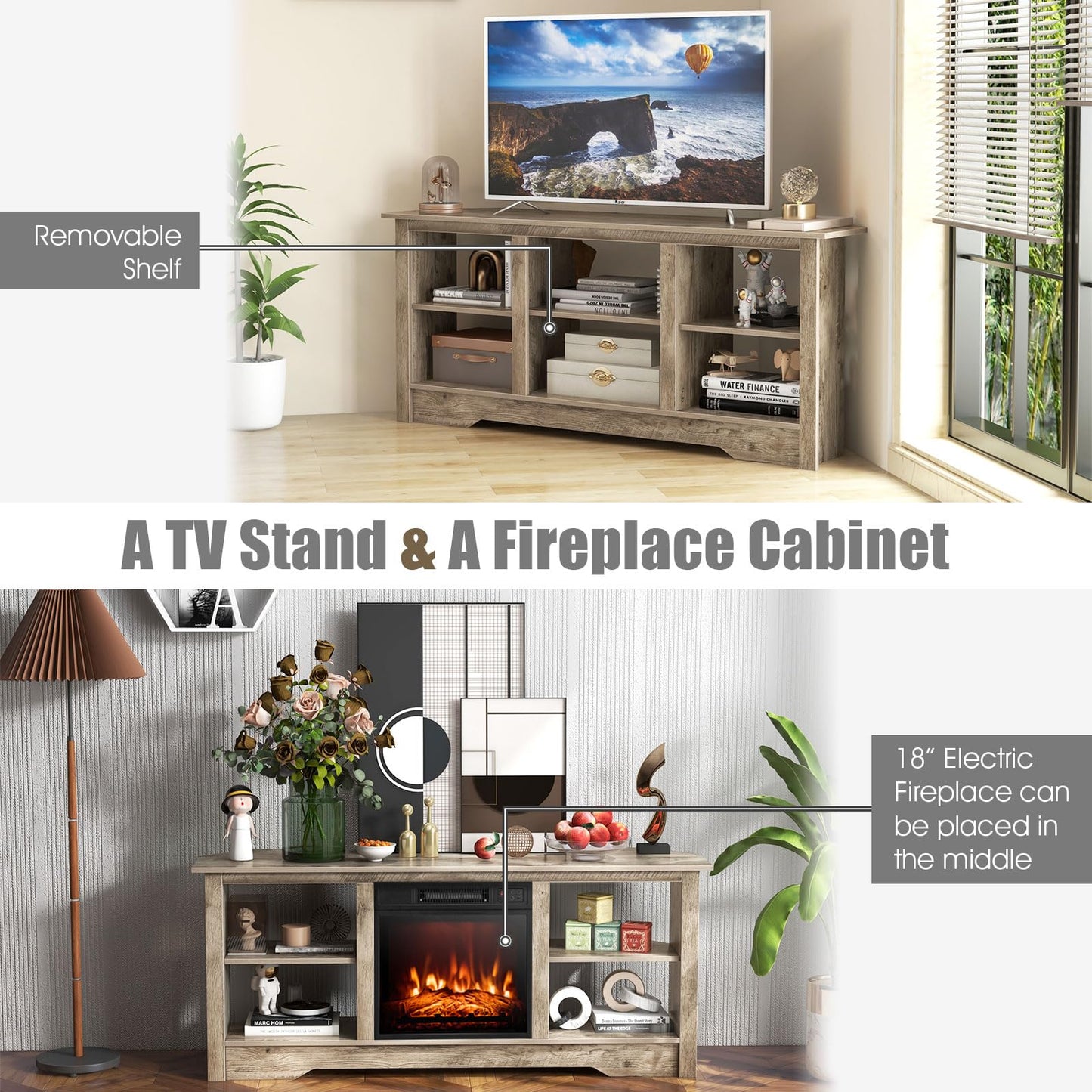 147cm TV Stand for TVs up to 65 Inches with 6 Open Storage Shelves