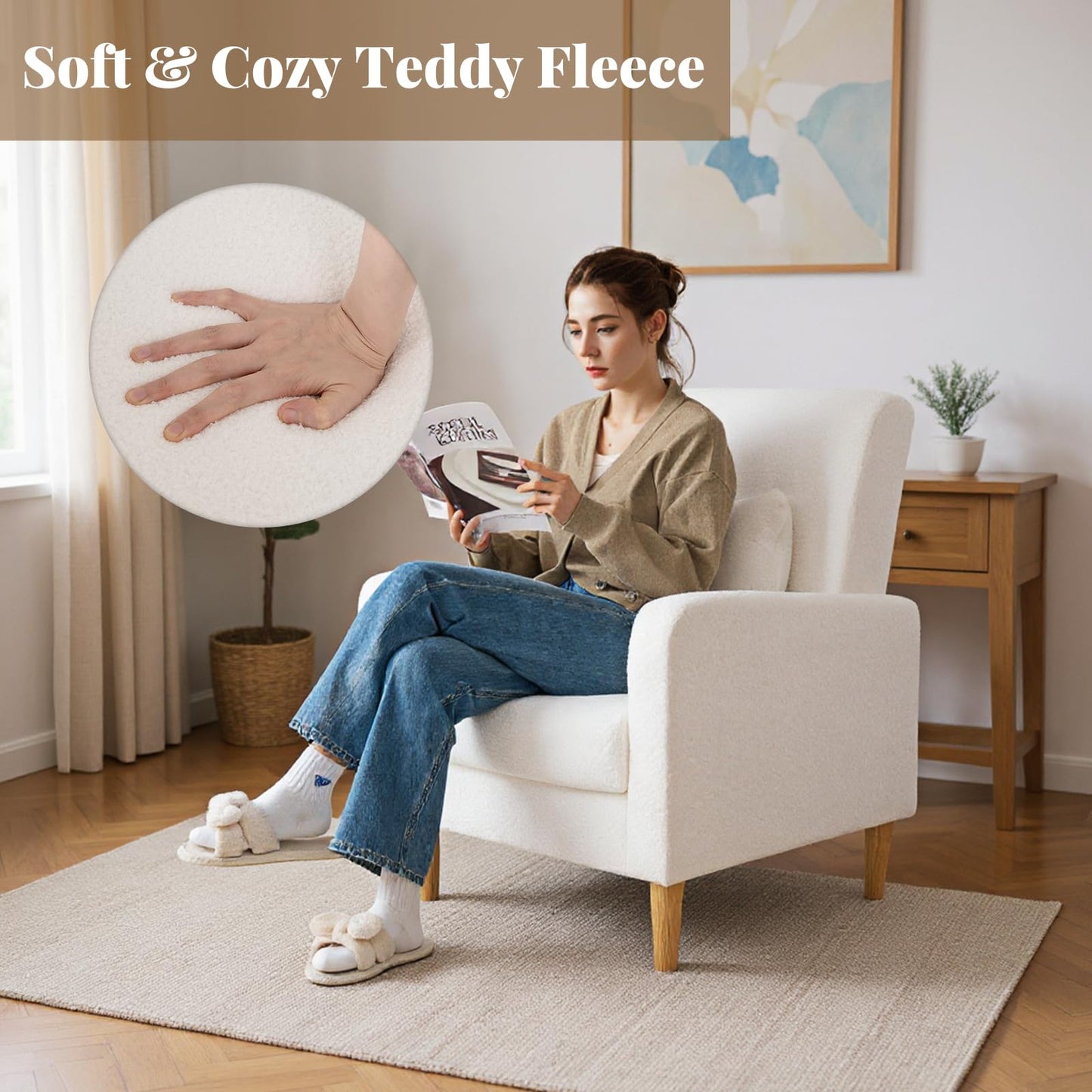 Modern Upholstered Sofa Chair with Lumbar Pillow for Living Room