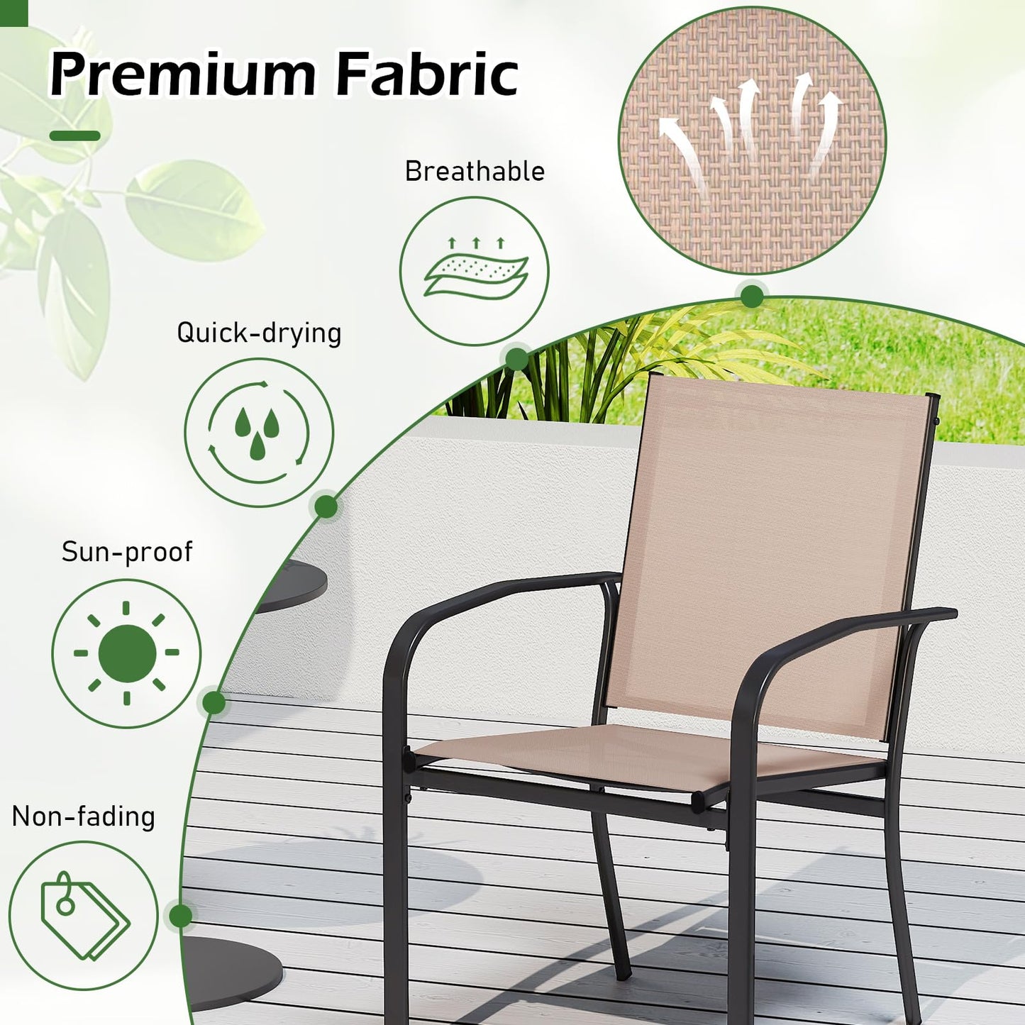 Giantex Garden Chairs Set of 2 Stackable Outdoor Dining Chairs with Breathable Backrest & Seat