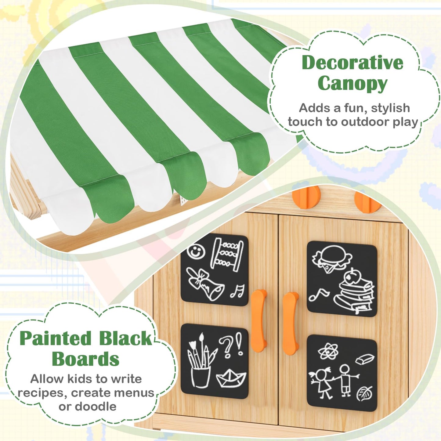 Wooden Outdoor Kitchen Playset with 4 Stoves