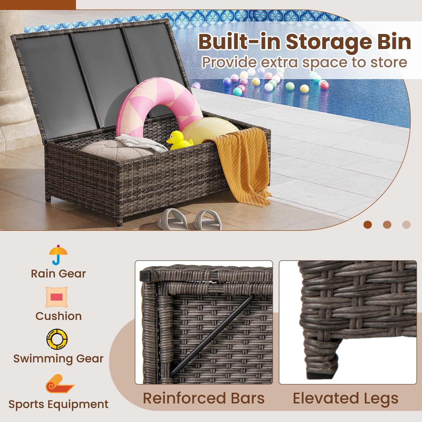 Outdoor PE Rattan Conversation Set with Built-in Storage Bin