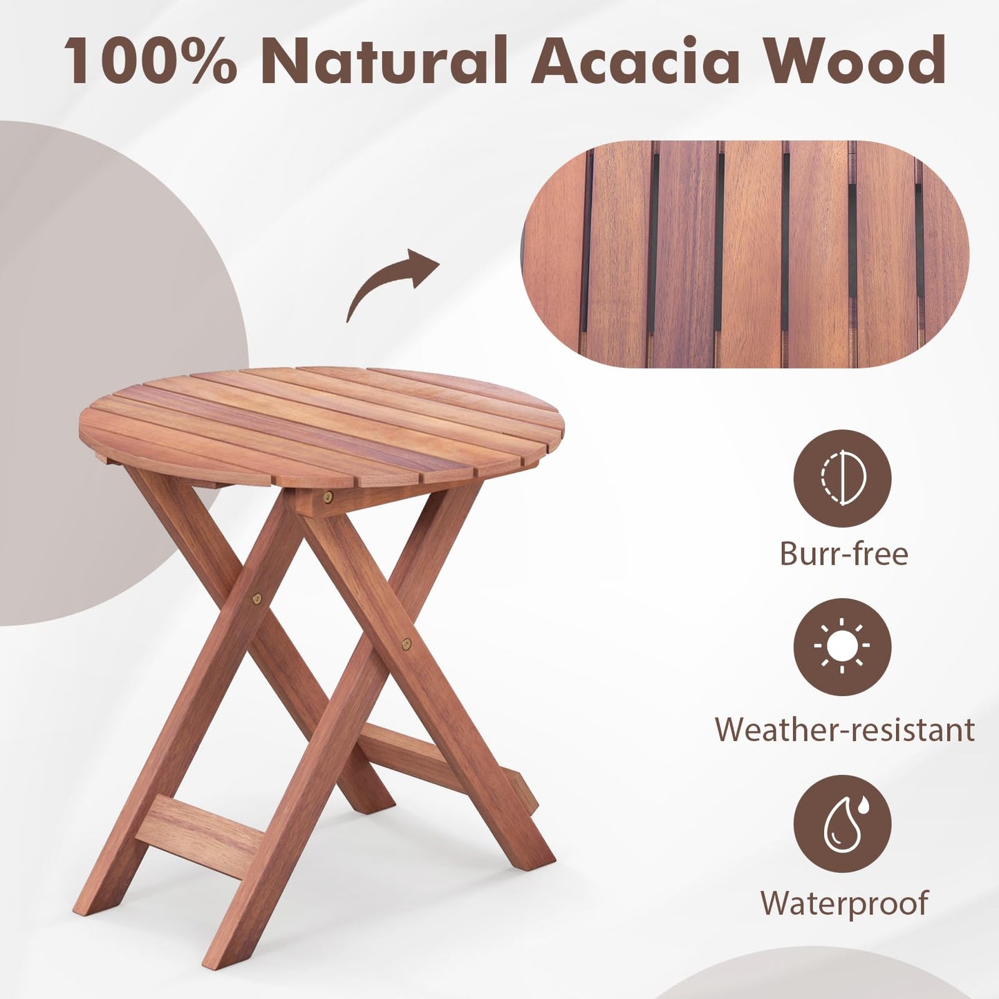Folding Round Solid Acacia Wood Small Garden Coffee Table