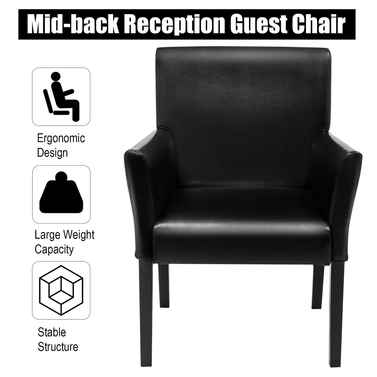 Guest Chair with Wood Frame, Wide Backrest and Ergonomic Armrests