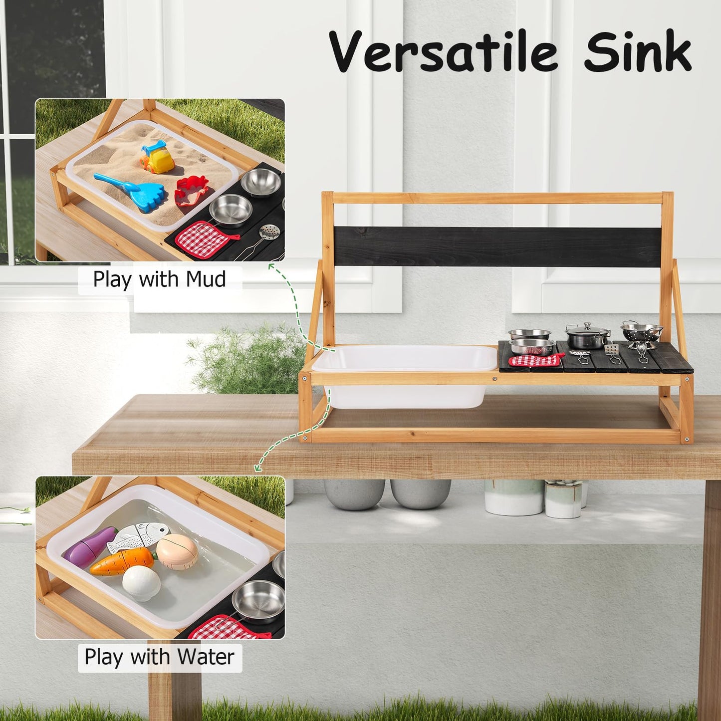 Mud Kitchen with Hanging Hooks for Boys Girls Ages 3+