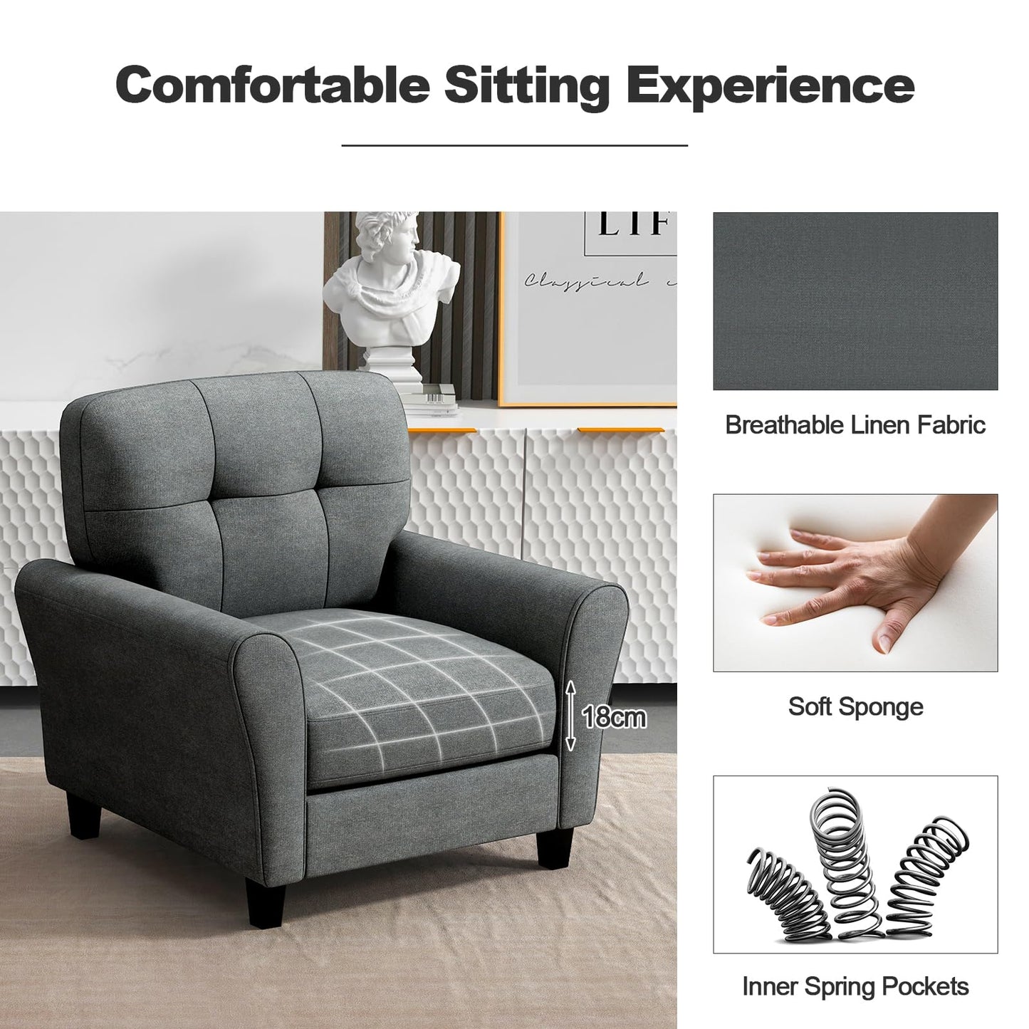 Tufted Upholstered Accent Chair with Non-slip Foot Pads