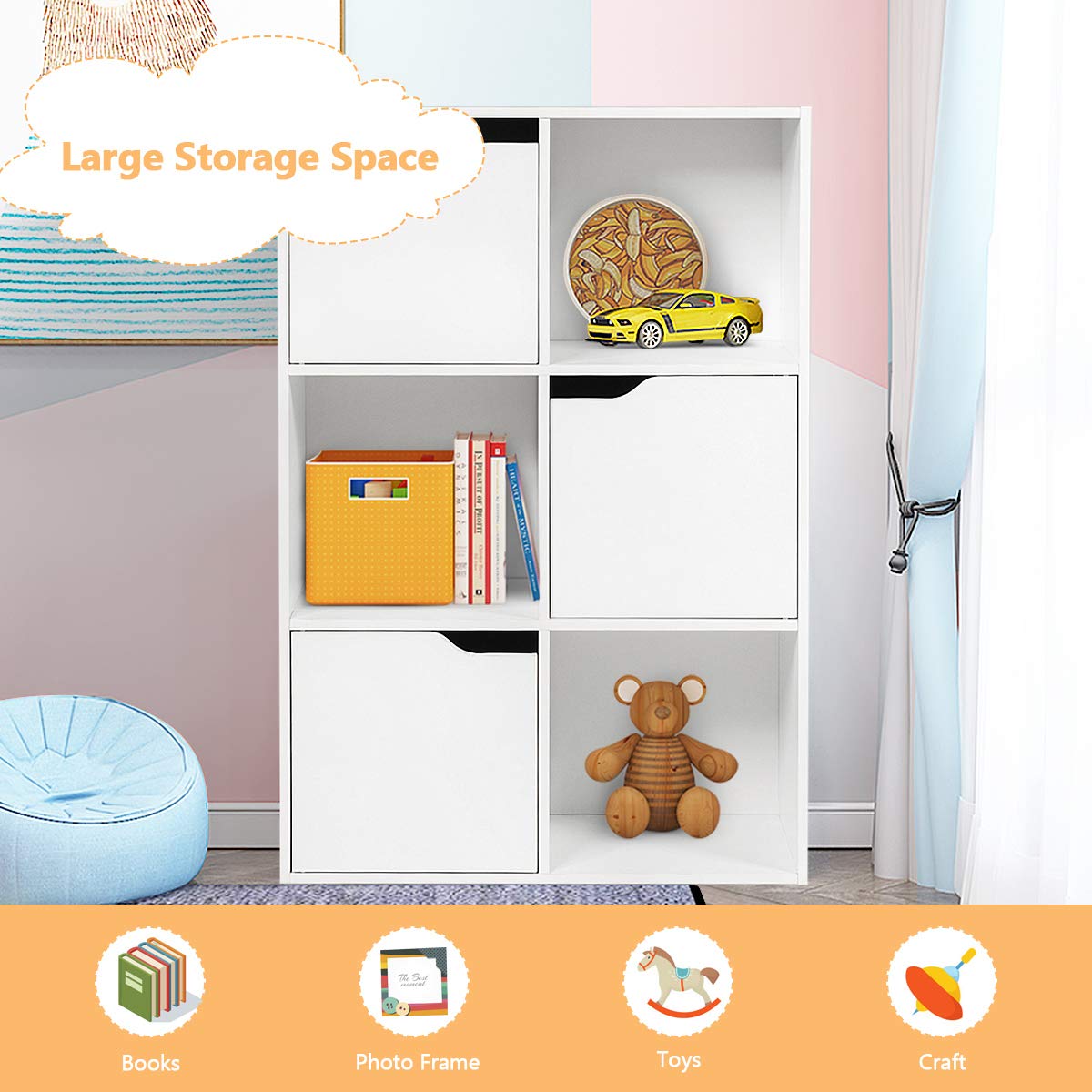 6 Cube Storage Cabinet with 3 Cupboard Doors
