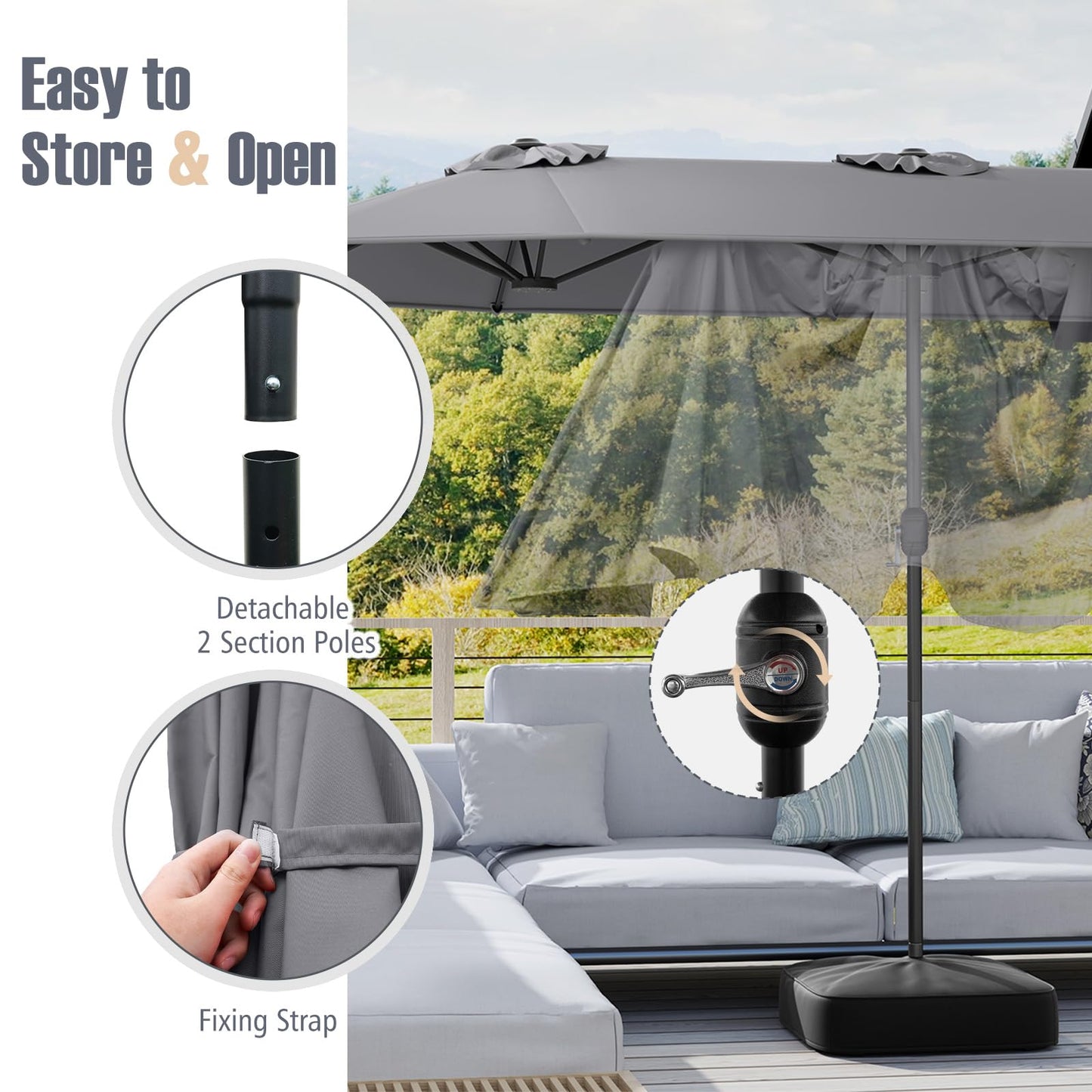 4m Outdoor Extra Large Double-sided Patio Parasol with Base
